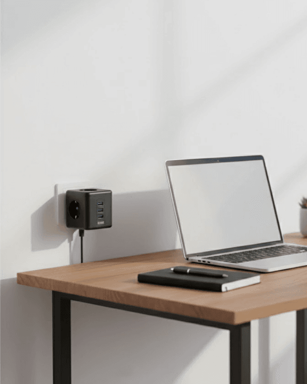 Akım Korumalı Küp Priz 3 Priz Girişi Ve 3 Usb Şarj Özellikli