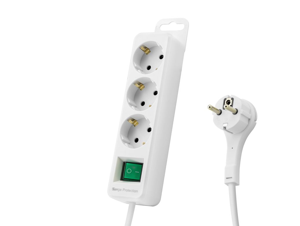 Akım Korumalı Uzatma Kablosu 3 Priz Anahtarlı 306 Joule 3G1.0Mm Tam Bakır 1.5M - Beyaz SPGF03