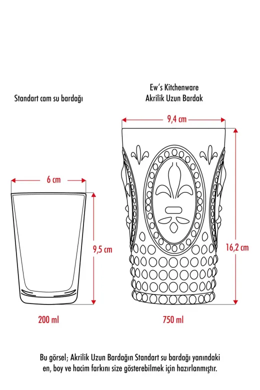Akrilik Mor 6'lı Uzun Bardak & Su Meşrubat Bardağı 750 ml ( Büyük Boy & Cam Değildir )