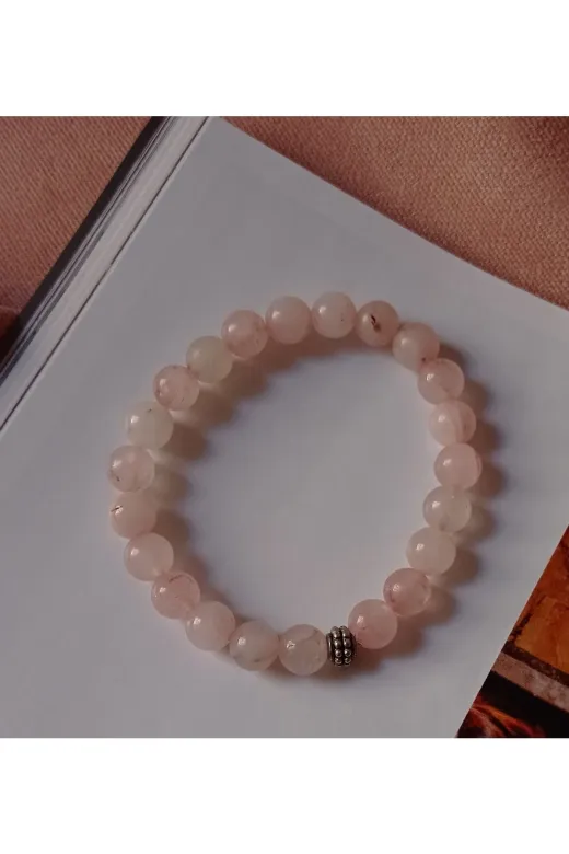 Aksesuar FIDE35289 Pembe Kuvars Doğal Taş Bileklik
