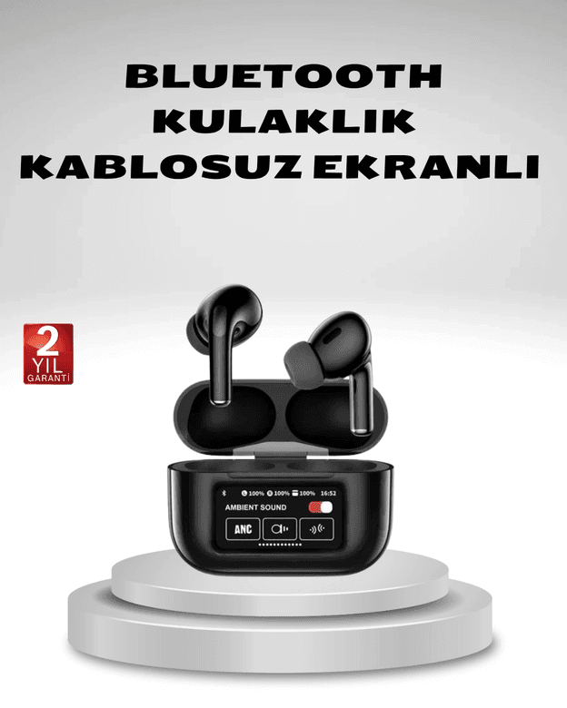 Aktif Gürültü Engelleme (ANC) Kablosuz Bluetooth Kulaklık – Dijital Ekranlı, Dokunmatik ve Uzun Pil Ömürlü