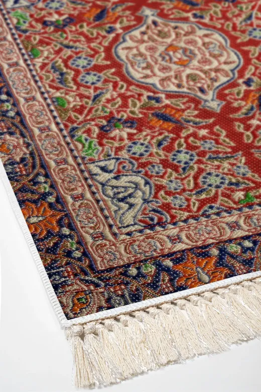 ALANUR E6003-sckl-k-hali Kaymaz Yıkanabilir Dijital Baskılı Salon Halısı Trend Saçaklı Otantik E6003
