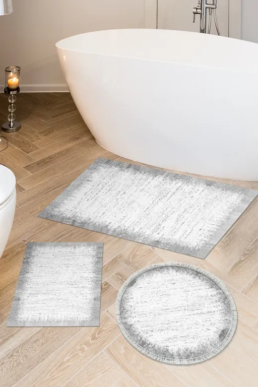 Alanur Home 1342-banyo-paspas-2-K-S Eko Trend Djt 3 Lü Yıkanabilir Kaymaz Taban Banyo Paspas Seti 1342 Modern Gri
