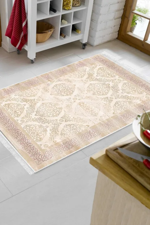 Alanur Home 1376-Trend-Banyo Eko Trend Djt Banyo Paspası Yıkanabilir Kaymaz Taban 1376 Klasik Pudra Pembe