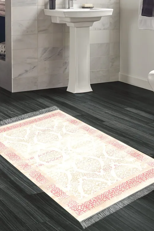 Alanur Home 1376-Trend-Banyo Eko Trend Djt Banyo Paspası Yıkanabilir Kaymaz Taban 1376 Klasik Koyu Pembe