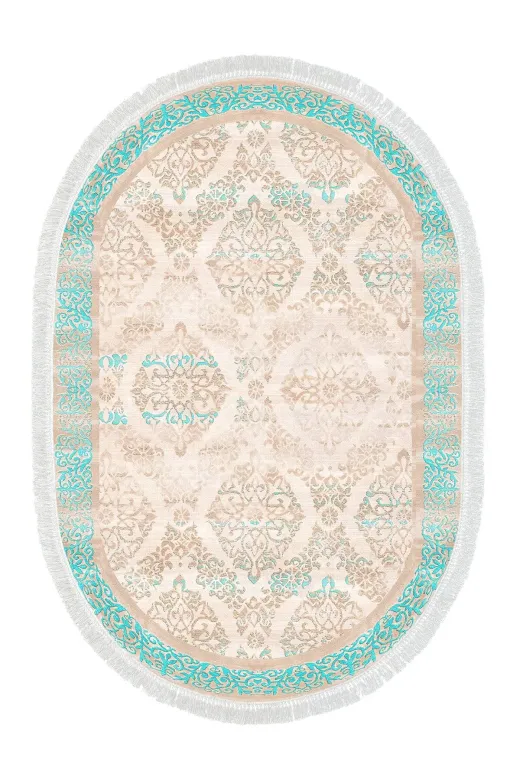 Alanur Home 1376-Trend-Banyo-Oval Eko Trend Djt Banyo Paspası Yıkanabilir Kaymaz Taban 1376 Oval Klasik Turkuaz