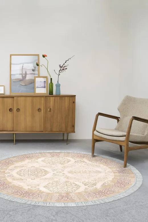 Alanur Home 1376-Trend-Banyo-Yuvarlak Eko Trend Djt Banyo Paspası Yıkanabilir Kaymaz Taban 1376 Yuvarlak Klasik Pudra Pembe