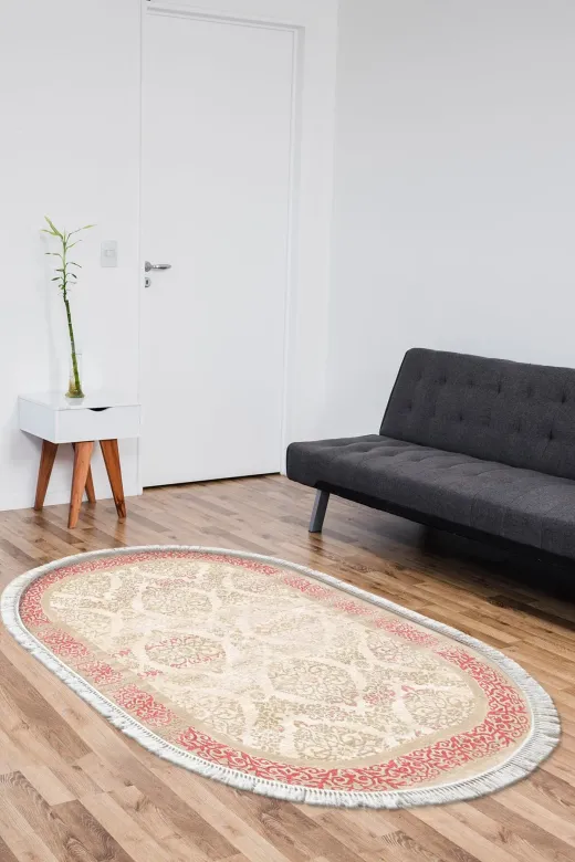 Alanur Home 1376-Trend-Oval Eko Trend Djt Halı Yıkanabilir Kaymaz Taban 1376 Oval Klasik Koyu Pembe