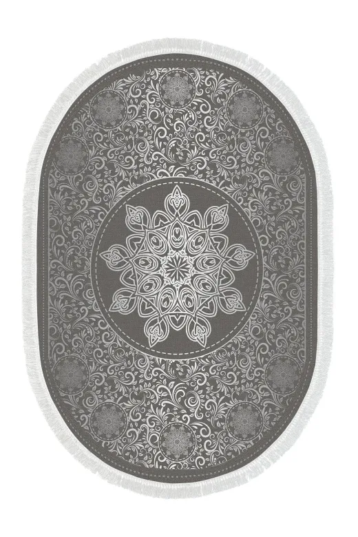 Alanur Home 1448-Trend-Oval Eko Trend Djt Halı Yıkanabilir Kaymaz Taban 1448 Oval Osmanlı Gümüş