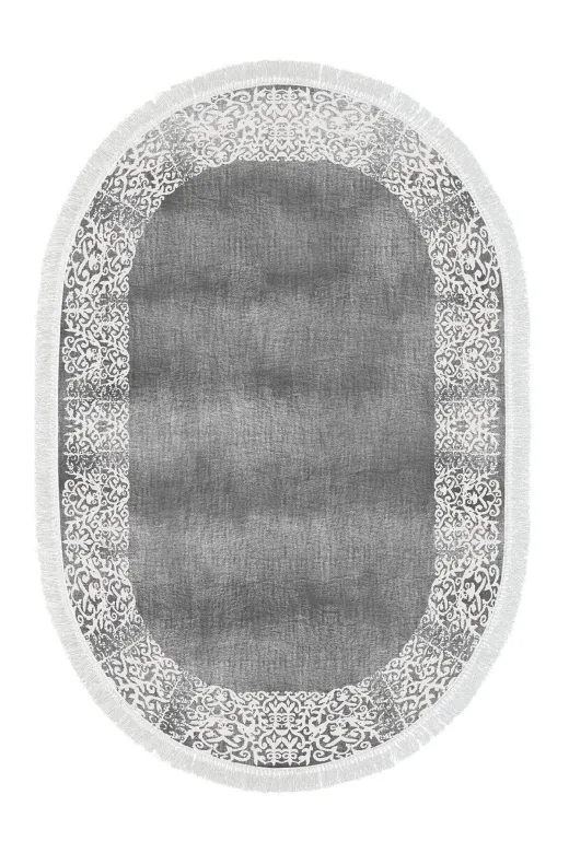 Alanur Home 1460-eko-klozet-oval-2-K-S-Oval Eko Trend Djt 2 Li Yıkanabilir Kaymaz Taban Oval Banyo Paspas 1460 Modern Gri (50 X 80 - 40 X 50)