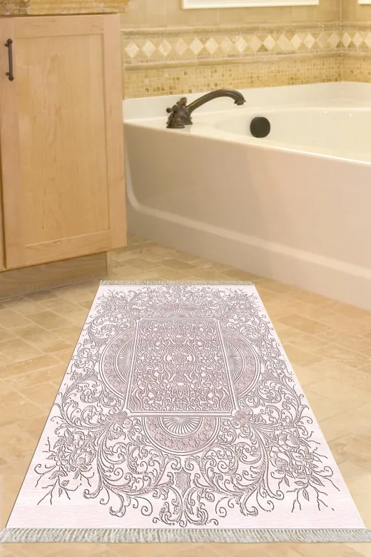 Alanur Home 1488-Trend-Banyo Eko Trend Djt Banyo Paspası Yıkanabilir Kaymaz Taban 1488 Modern Pudra