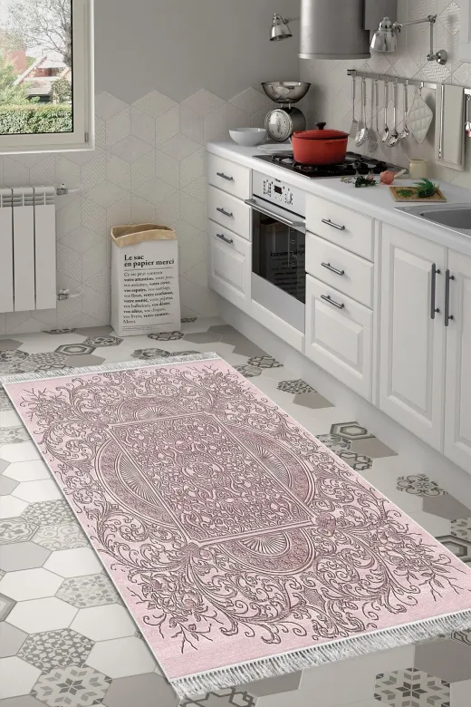 Alanur Home 1488-Trend-Banyo Eko Trend Djt Banyo Paspası Yıkanabilir Kaymaz Taban 1488 Modern Pudra