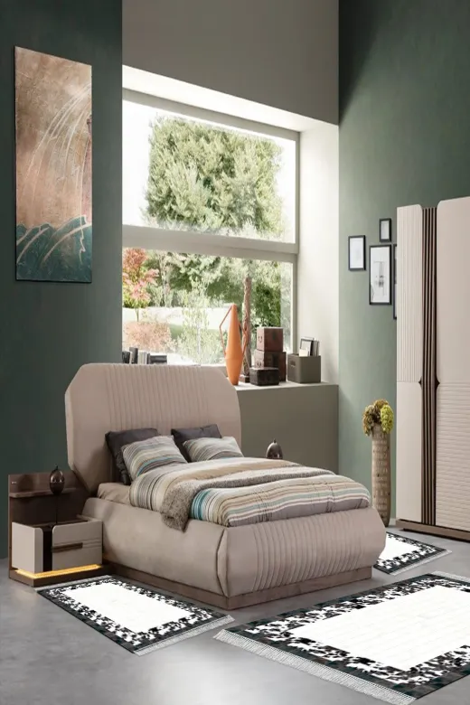 Alanur Home 1495-yatak-3-pcs-K-S Eko Trend Djt Yıkanabilir Kaymaz Taban 3 Lü Yatak Odası Takımı 1495 Modern Siyah