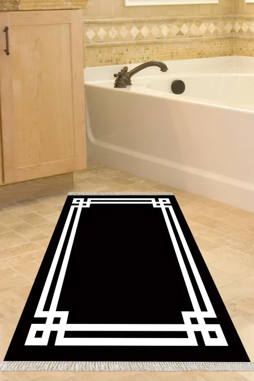Alanur Home 1669-Trend-Banyo Eko Trend Djt Banyo Paspası Yıkanabilir Kaymaz Taban 1669 Modern Siyah