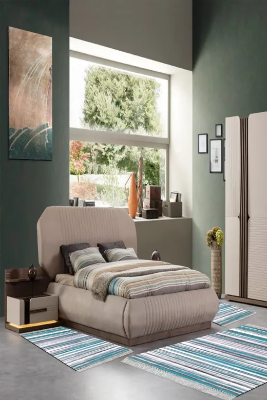 Alanur Home 1677-yatak-3-pcs-K-S Eko Trend Djt Yıkanabilir Kaymaz Taban 3 Lü Yatak Odası Takımı 1677 Degrade Turkuaz