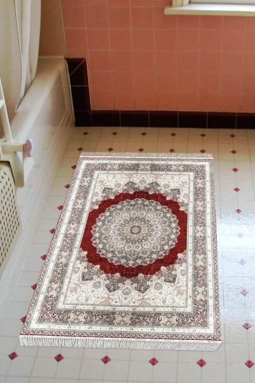 Alanur Home 1909-Trend-Banyo Eko Trend Djt Banyo Paspası Yıkanabilir Kaymaz Taban 1909 Osmanlı Kırmızı