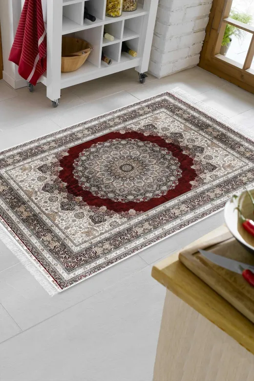 Alanur Home 1909-Trend-Banyo Eko Trend Djt Banyo Paspası Yıkanabilir Kaymaz Taban 1909 Osmanlı Kırmızı