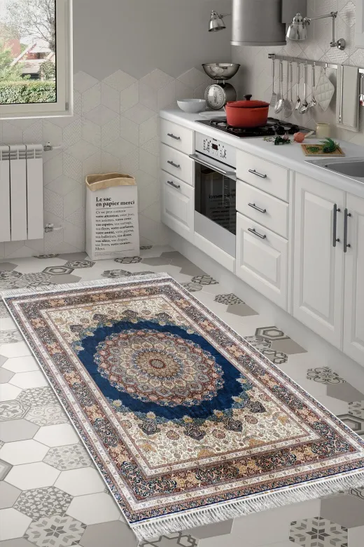 Alanur Home 1909-Trend-Banyo Eko Trend Djt Banyo Paspası Yıkanabilir Kaymaz Taban 1909 Osmanlı Mavi