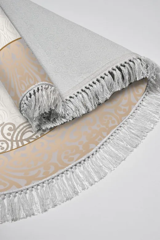 Alanur Home 400623-K-S-Oval Krem Keçe Tabanlı Saçaklı Dijital Oval Halı