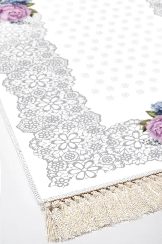 Alanur Home 400625-K-S Alanur Trend Keçe Tabanlı Saçaklı Dijital Halı Mürdüm
