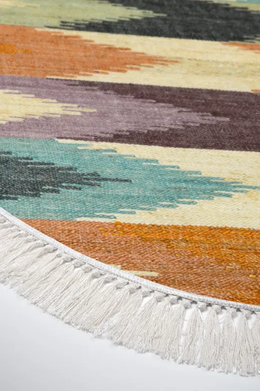 Alanur Home 400629-K-S-Oval Alanur Trend Keçe Tabanlı Saçaklı Dijital Halı Oval Multi?