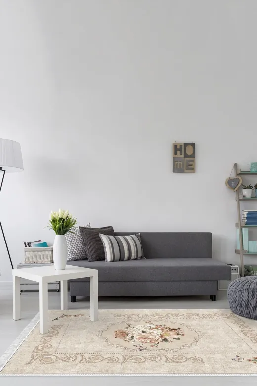 Alanur Home 400632-K-S Kahverengi Trend Keçe Tabanlı Saçaklı Dijital Halı