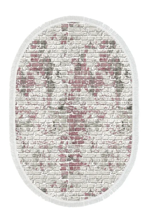 Alanur Home 400635-K-S-Oval Pudra Trend Keçe Tabanlı Saçaklı Dijital Oval Halı