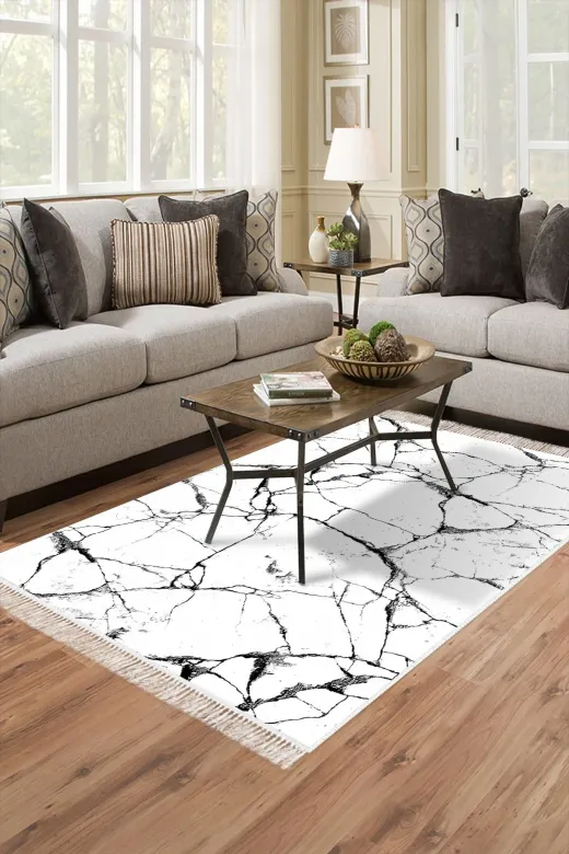 Alanur Home 400698-K-S Keçe Tabanlı Saçaklı Dijital Halı