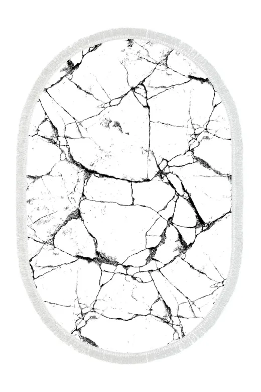 Alanur Home 400698-K-S-Oval Alanur Trend Keçe Tabanlı Saçaklı Dijital Halı Oval Beyaz