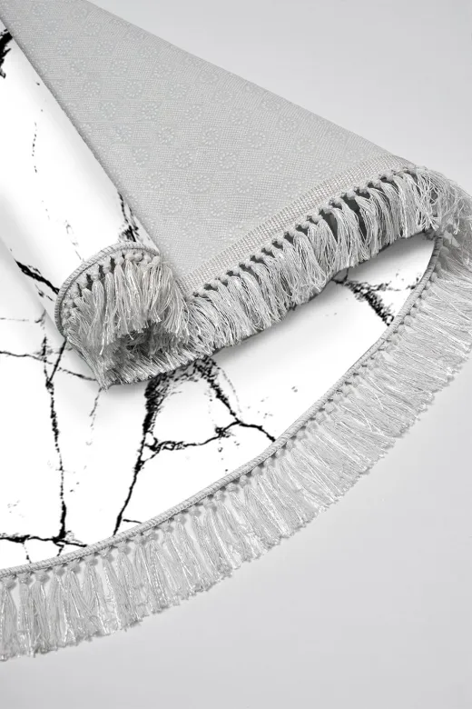 Alanur Home 400698-K-S-Oval Alanur Trend Keçe Tabanlı Saçaklı Dijital Halı Oval Beyaz
