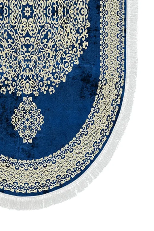 Alanur Home 410602-O Alanur Trend Kaymaz Taban Oval Saçaklı Dijital Banyo 2'li Klozet Takımı Mavi