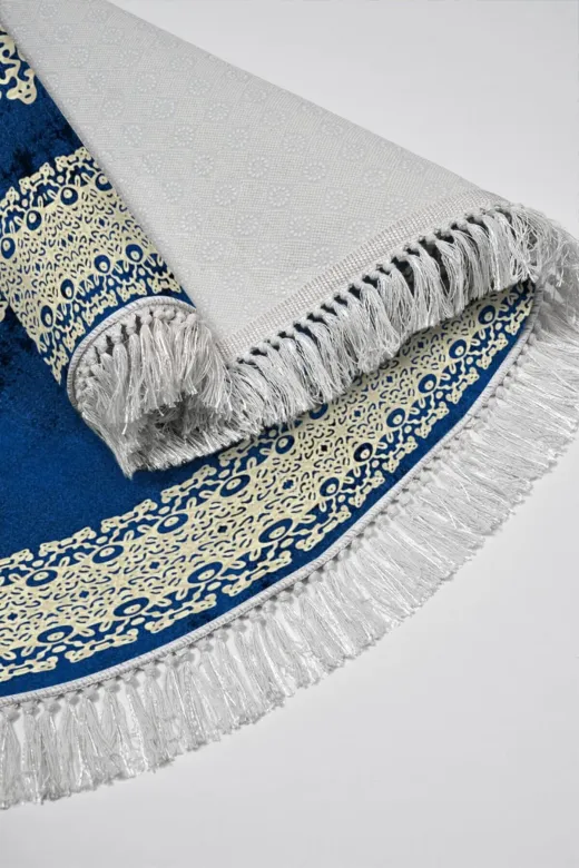 Alanur Home 410602-O Alanur Trend Kaymaz Taban Oval Saçaklı Dijital Banyo 2'li Klozet Takımı Mavi