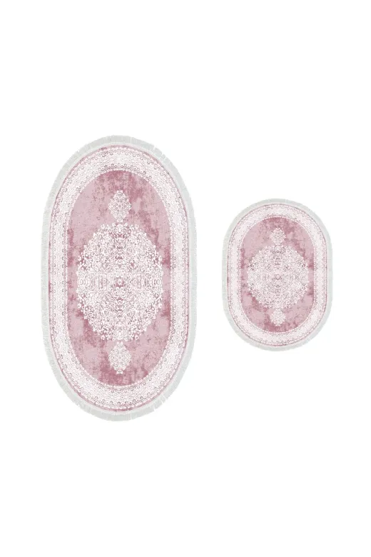 Alanur Home 410602-O Alanur Trend Kaymaz Taban Oval Saçaklı Dijital Banyo 2'li Klozet Takımı Pudra