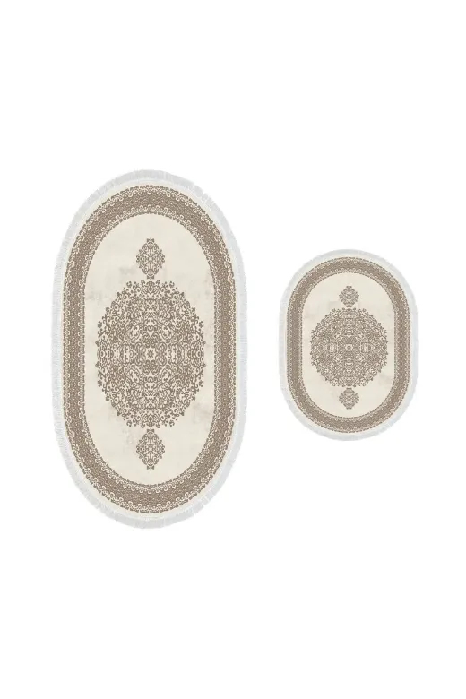 Alanur Home 410602-O Alanur Trend Kaymaz Taban Oval Saçaklı Dijital Banyo Takımı Kahve