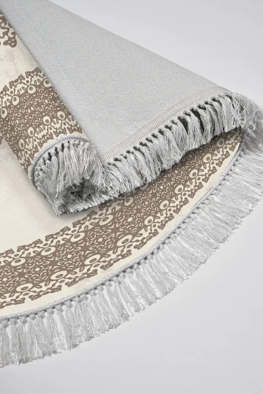 Alanur Home 410602-O Alanur Trend Kaymaz Taban Oval Saçaklı Dijital Banyo Takımı Kahve