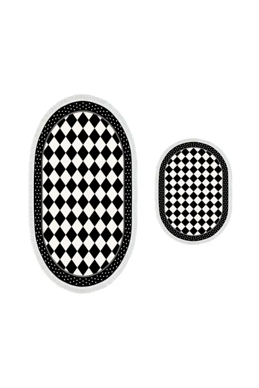 Alanur Home 410607-O Alanur Trend Kaymaz Taban Oval Saçaklı Dijital Banyo Takımı Si?yah
