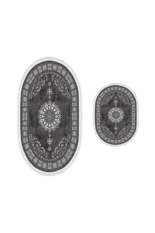 Alanur Home 410615-O Alanur Trend Kaymaz Taban Oval Saçaklı Dijital Banyo Takımı Gri?