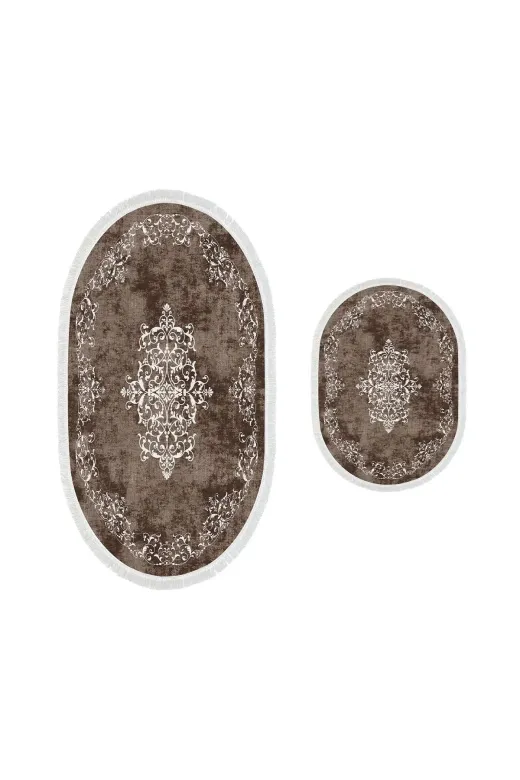 Alanur Home 410616-O Alanur Trend Kaymaz Taban Oval Saçaklı Dijital Banyo Klozet Takımı Kahve