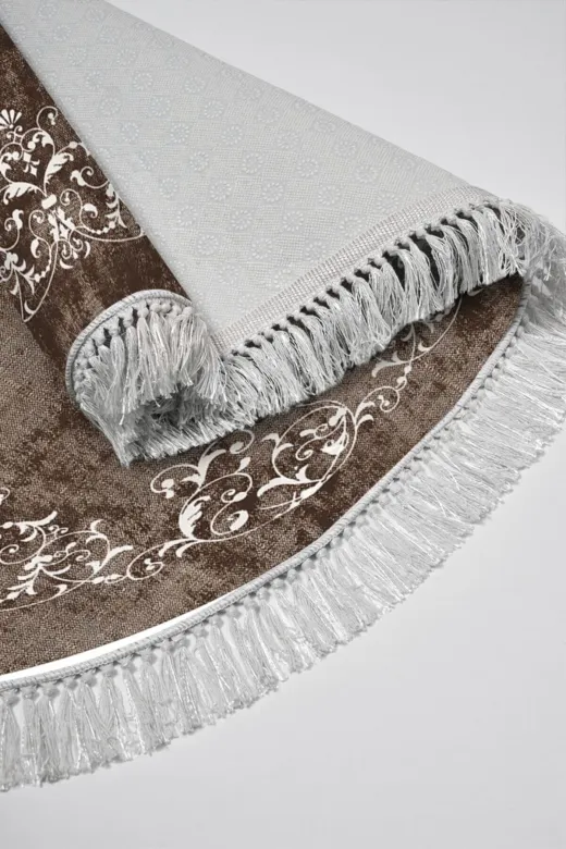 Alanur Home 410616-O Alanur Trend Kaymaz Taban Oval Saçaklı Dijital Banyo Klozet Takımı Kahve