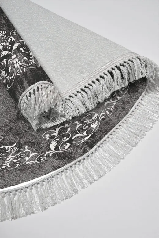 Alanur Home 410616-O Alanur Trend Kaymaz Taban Oval Saçaklı Dijital Banyo 2'li Klozet Takımı Gri