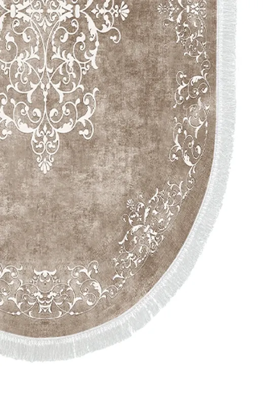 Alanur Home 410616-O Alanur Trend Kaymaz Taban Oval Saçaklı Dijital Banyo 2'li Klozet Takımı Bej