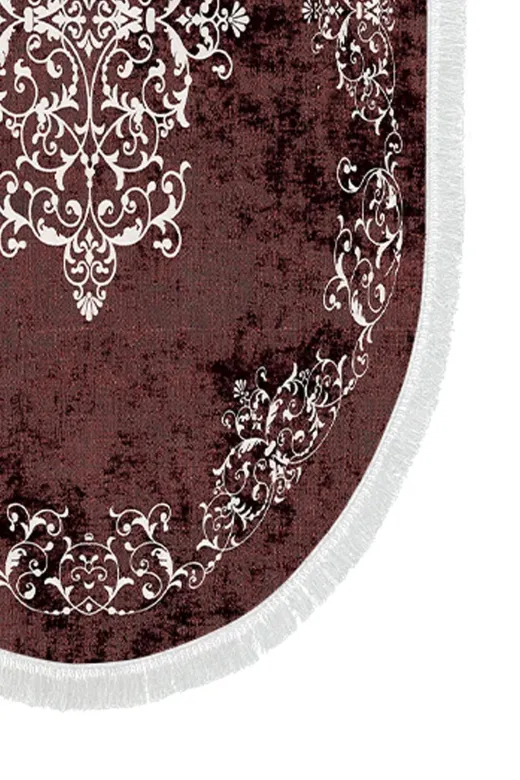 Alanur Home 410616-O Alanur Trend Kaymaz Taban Oval Saçaklı Dijital Banyo 2'li Klozet Takımı Bordo