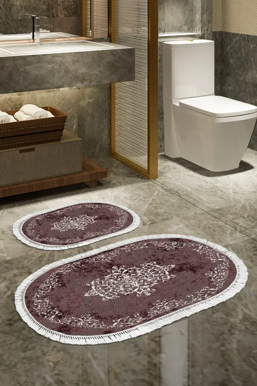 Alanur Home 616-eko-klozet-oval-K-S-Oval Eko Trend Djt 2 Li Yıkanabilir Kaymaz Taban Oval Banyo Paspas 616 Klasik Bordo (60 X 100 - 50 X 60)