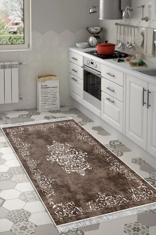 Alanur Home 616-Trend-Banyo Eko Trend Djt Banyo Paspası Yıkanabilir Kaymaz Taban 616 Klasik Kahve