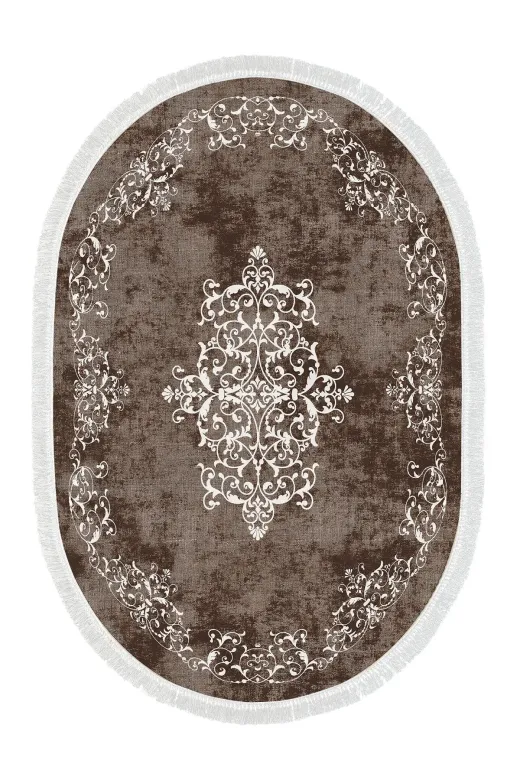Alanur Home 616-Trend-Banyo-Oval Eko Trend Djt Banyo Paspası Yıkanabilir Kaymaz Taban 616 Oval Klasik Kahve