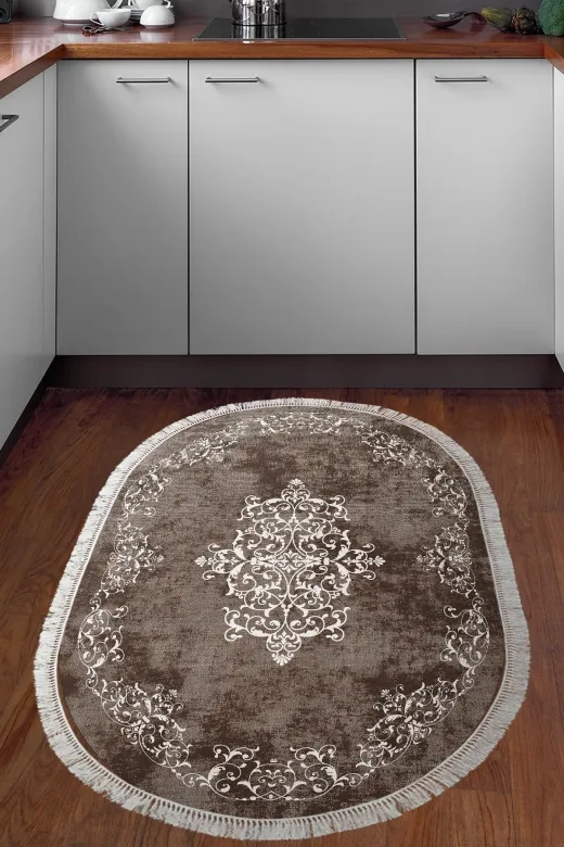 Alanur Home 616-Trend-Banyo-Oval Eko Trend Djt Banyo Paspası Yıkanabilir Kaymaz Taban 616 Oval Klasik Kahve