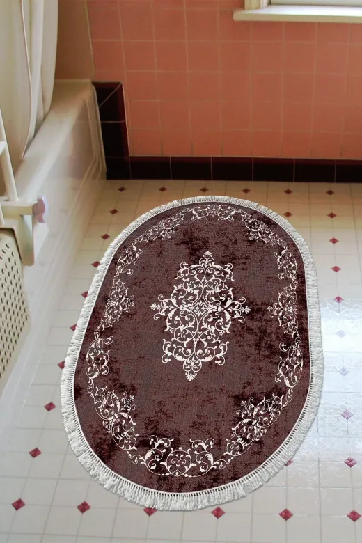 Alanur Home 616-Trend-Banyo-Oval Eko Trend Djt Banyo Paspası Yıkanabilir Kaymaz Taban 616 Oval Klasik Bordo