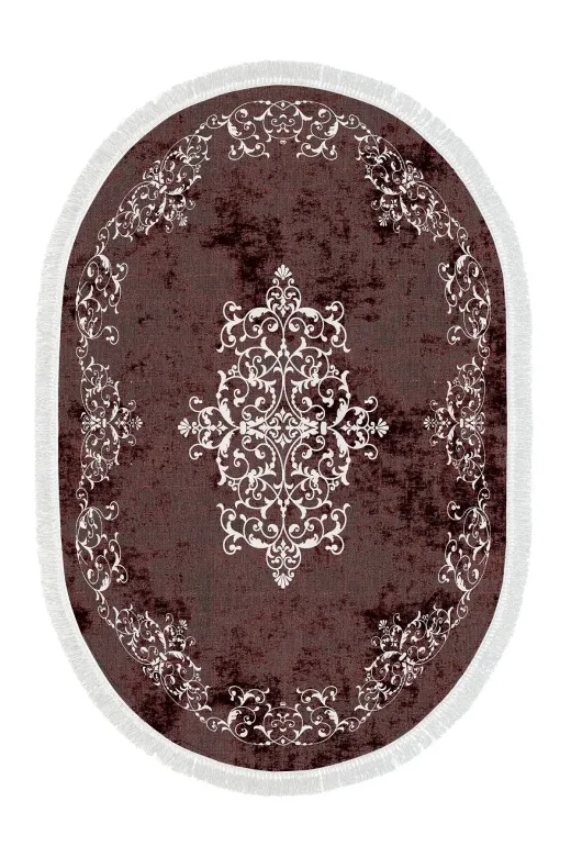 Alanur Home 616-Trend-Banyo-Oval Eko Trend Djt Banyo Paspası Yıkanabilir Kaymaz Taban 616 Oval Klasik Bordo
