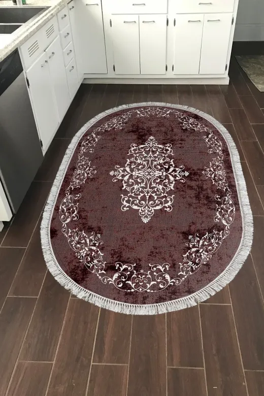Alanur Home 616-Trend-Banyo-Oval Eko Trend Djt Banyo Paspası Yıkanabilir Kaymaz Taban 616 Oval Klasik Bordo