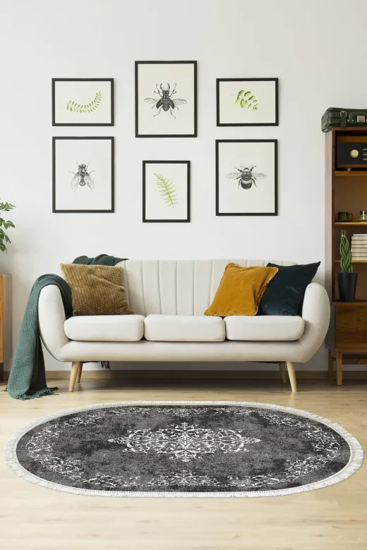 Alanur Home 616-Trend-Oval Eko Trend Djt Halı Yıkanabilir Kaymaz Taban 616 Oval Klasik Gri